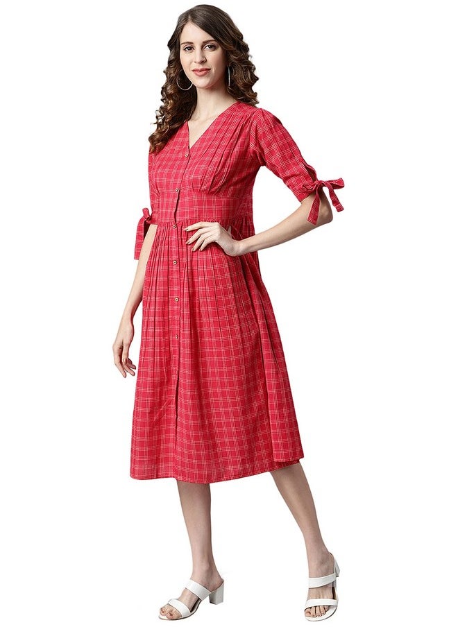 Janasya - Janasya Women's Red Cotton Western Dress(Red_X-Large) - Image 1