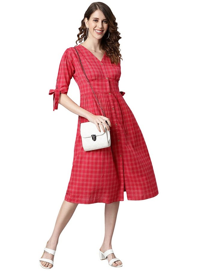 Janasya - Janasya Women's Red Cotton Western Dress(Red_X-Large) - Image 1