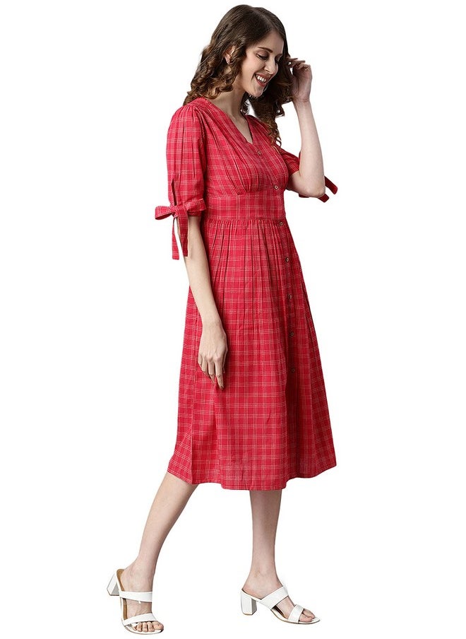 Janasya - Janasya Women's Red Cotton Western Dress(Red_X-Large) - Image 1