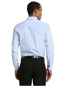 Peter England Peter England Men's Sophisticated Subtle Micro-Checkered Formal Slim Fit Shirt Sky Blue  - Image 3