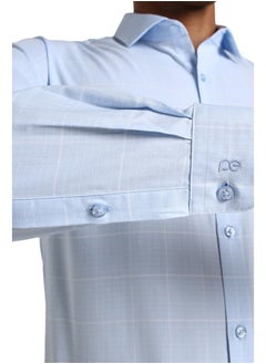 Peter England Peter England Men's Sophisticated Subtle Micro-Checkered Formal Slim Fit Shirt Sky Blue  - Image 5