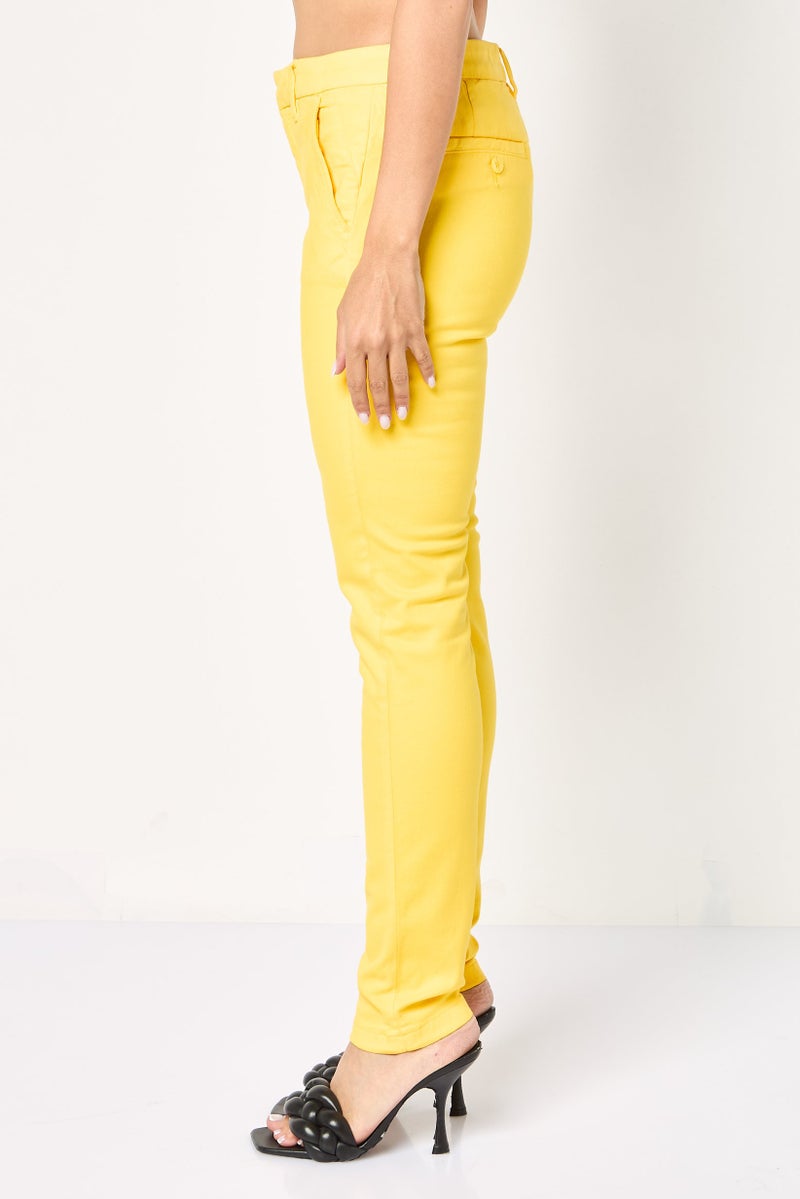Reiko Women Regular Fit Solid Straight Leg Pants, Bright Lemon - Image 3