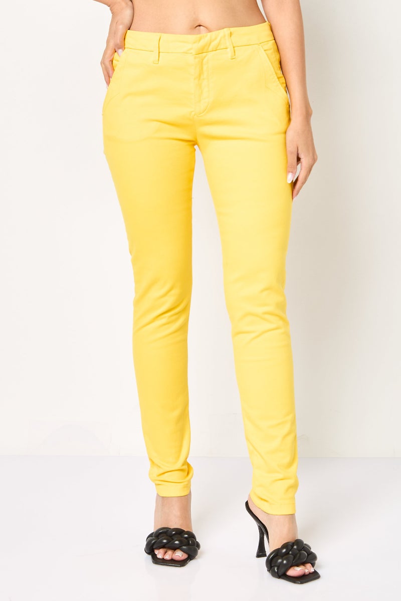 Reiko Women Regular Fit Solid Straight Leg Pants, Bright Lemon - Image 1