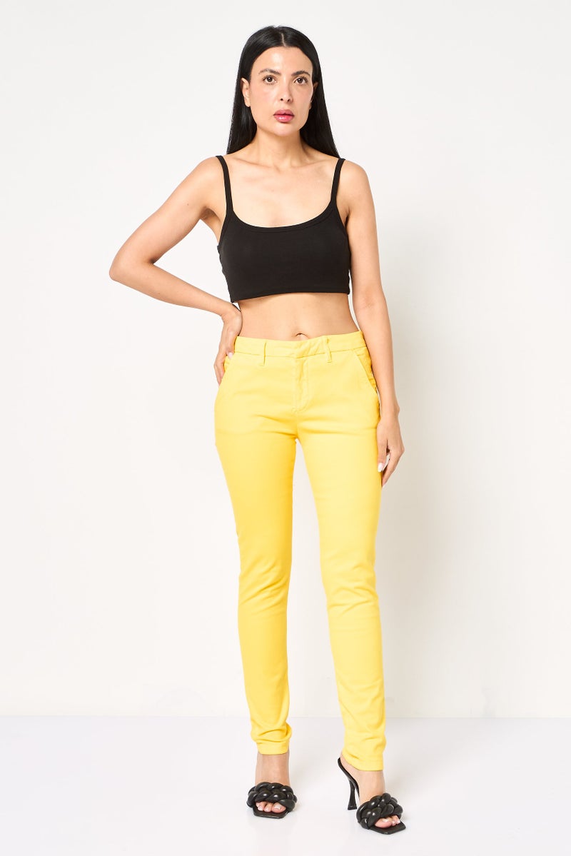Reiko Women Regular Fit Solid Straight Leg Pants, Bright Lemon - Image 2