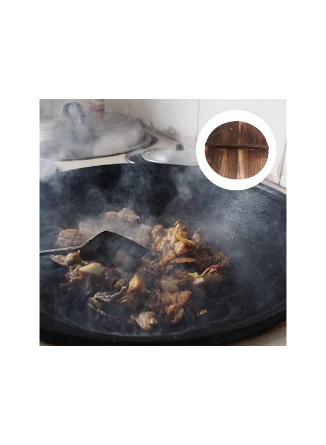 PROMASS Cast Iron Retro Sauté Pans Wooden Pot Lid Retro Cookware Lid Anti Hot Anti Spillover Replacement Lids for Kitchen Pot Pan Cookware Cast Iron Wok 32cm Cooking Wok Cooking Wok  - Image 5