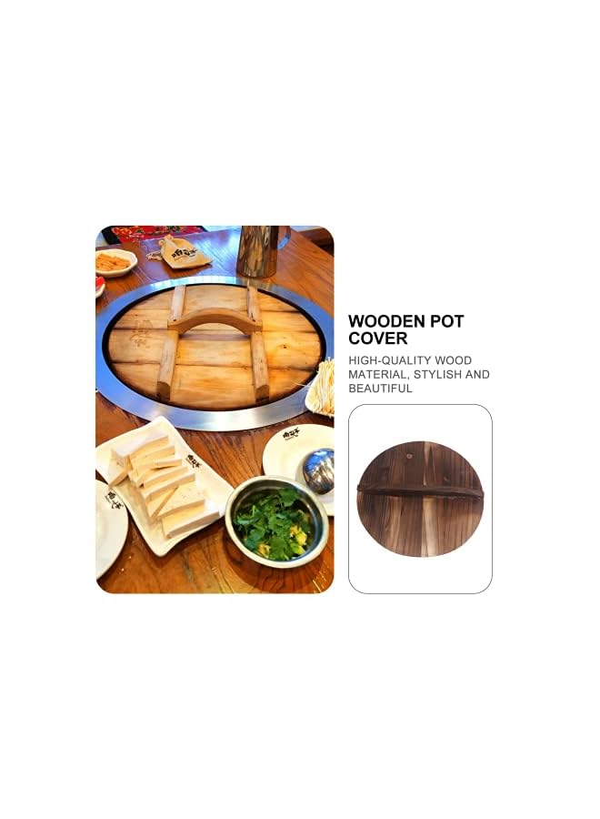 PROMASS Cast Iron Retro Sauté Pans Wooden Pot Lid Retro Cookware Lid Anti Hot Anti Spillover Replacement Lids for Kitchen Pot Pan Cookware Cast Iron Wok 32cm Cooking Wok Cooking Wok  - Image 3