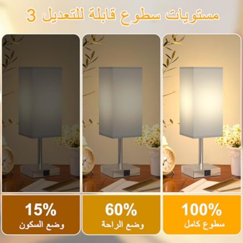 مصباح طاولة، مصابيح بجانب السرير تعمل باللمس مع منافذ USB A+C و3 إعدادات سطوع، مصباح منضدة لغرفة النوم وغرفة المعيشة متضمن - Image 3