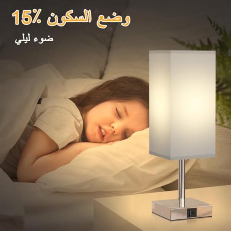 مصباح طاولة، مصابيح بجانب السرير تعمل باللمس مع منافذ USB A+C و3 إعدادات سطوع، مصباح منضدة لغرفة النوم وغرفة المعيشة متضمن - Image 4