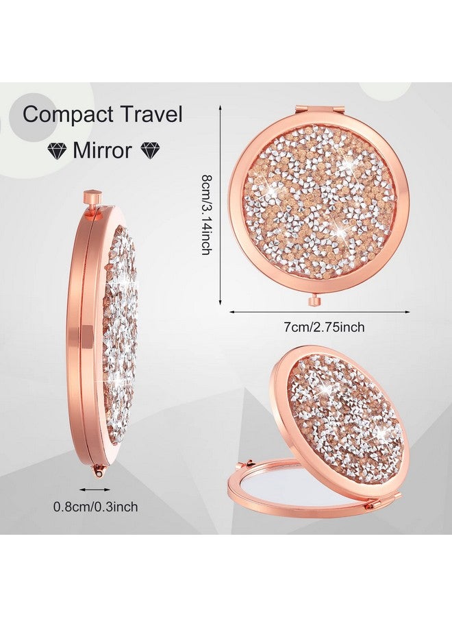 يوليجو قطع مرآة مكياج صغيرة الحجم ومكبرة من الماس 1X/ 2X مرآة مكياج بجيب دائري 2.75 بوصة، مرآة مكياج للسفر قابلة للطي بحجم محفظة صغيرة للنساء والفتيات هدية وصيفة العروس (ذهبي وردي) - Image 2