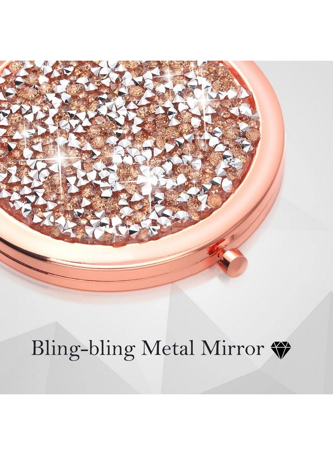 يوليجو قطع مرآة مكياج صغيرة الحجم ومكبرة من الماس 1X/ 2X مرآة مكياج بجيب دائري 2.75 بوصة، مرآة مكياج للسفر قابلة للطي بحجم محفظة صغيرة للنساء والفتيات هدية وصيفة العروس (ذهبي وردي) - Image 4