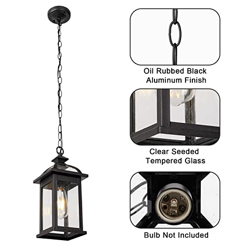 Darkaway Outdoor Pendant Light Fixture Lantern, Hanging Porch Light with Glass Aluminum Outdoor Pendant Lights for Porch, Patio, Entryway (1 Pack, Black) - Image 5