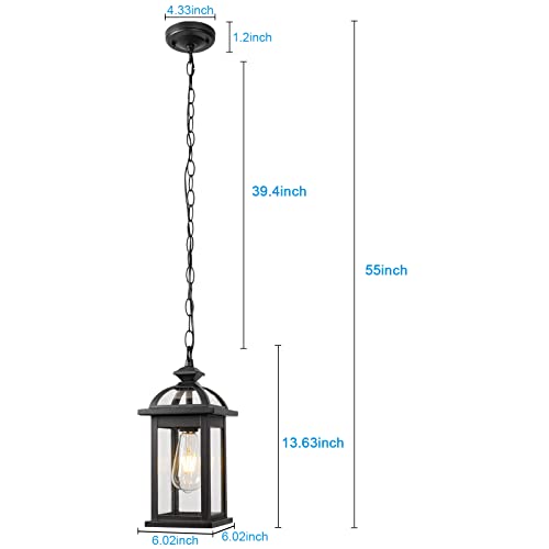 Darkaway Outdoor Pendant Light Fixture Lantern, Hanging Porch Light with Glass Aluminum Outdoor Pendant Lights for Porch, Patio, Entryway (1 Pack, Black) - Image 4