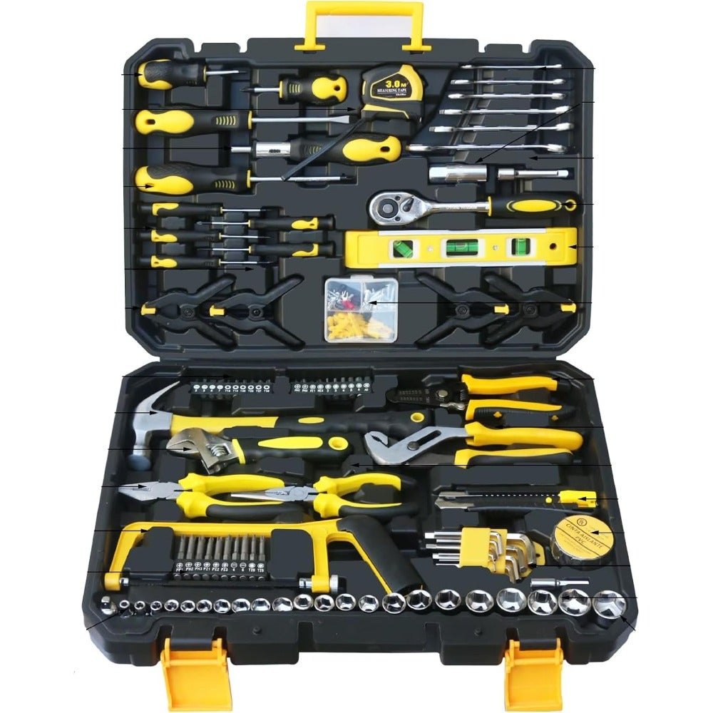158PCS Hand Tool Set Mechanics Kit Wrench Socket Household Repair Tools w/Case Tool box Tool set Tool kit Multi tool Tool organizer Tool box organizer Hand tools Tool storage Home improve