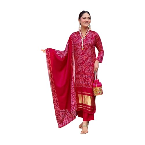 Shiv Textiles Women's Viscose Silk Embroidered Kurta Pant Dupatta Set(SR-Navya-RED-XL) - Image 1