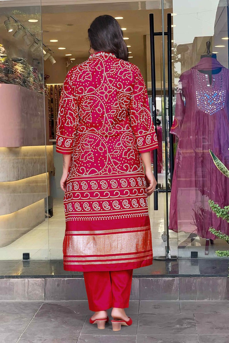 Shiv Textiles Women's Viscose Silk Embroidered Kurta Pant Dupatta Set(SR-Navya-RED-XL) - Image 3