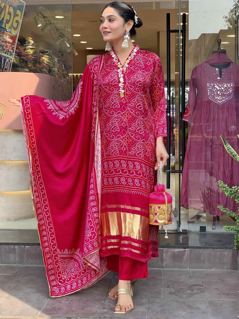 Shiv Textiles Women's Viscose Silk Embroidered Kurta Pant Dupatta Set(SR-Navya-RED-XL) - Image 4