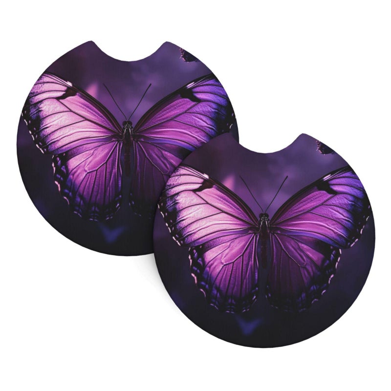 Butterfly Purple Non Slip Absorbent Car Cup Holder Coaster Mat Universal 2 Pack - Image 3