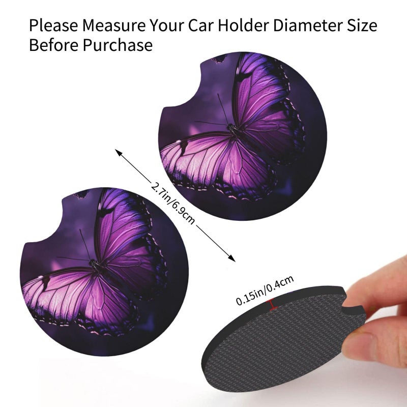 Butterfly Purple Non Slip Absorbent Car Cup Holder Coaster Mat Universal 2 Pack - Image 5