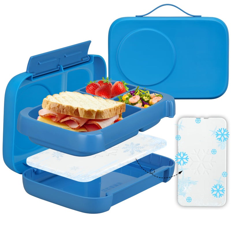 MAISON HUIS Chill Bento Lunch Box for Kids Adult with Ice Pack 3 Compartments Leakproof Lunch Containers Keep Food Cold for Girl Boy School