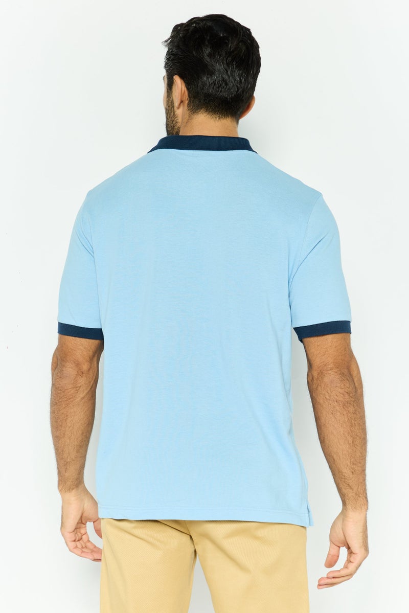 Ellesse Men Regular Fit Short Sleeve Brand Logo Polo Shirt, Blue - Image 2