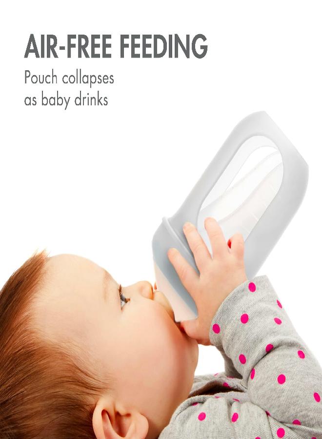 BOON Boon NURSH Reusable Silicone Baby Bottles with Collapsible Silicone Pouch Design - Everyday Baby Essentials - 3 Count - Stage 2 Medium Flow - 8 Oz - Gray - Image 2
