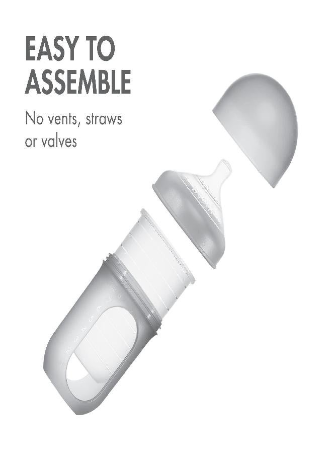 BOON Boon NURSH Reusable Silicone Baby Bottles with Collapsible Silicone Pouch Design - Everyday Baby Essentials - 3 Count - Stage 2 Medium Flow - 8 Oz - Gray - Image 3