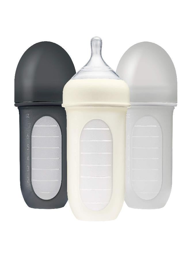 BOON Boon NURSH Reusable Silicone Baby Bottles with Collapsible Silicone Pouch Design - Everyday Baby Essentials - 3 Count - Stage 2 Medium Flow - 8 Oz - Gray - Image 5