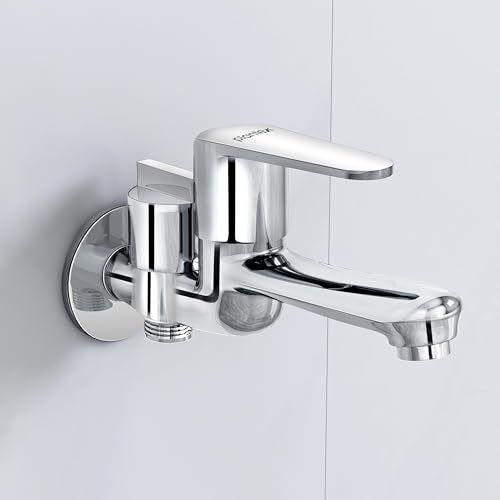 Plantex Pure Brass 2 in 1 Tap for Washing Machine/2-Way Bib Cock for Bathroom with Water Saving Aerator/Bib Cock with Brass Wall Flange and Teflon TapeTape (DOL-2305, Chrome) - Image 1