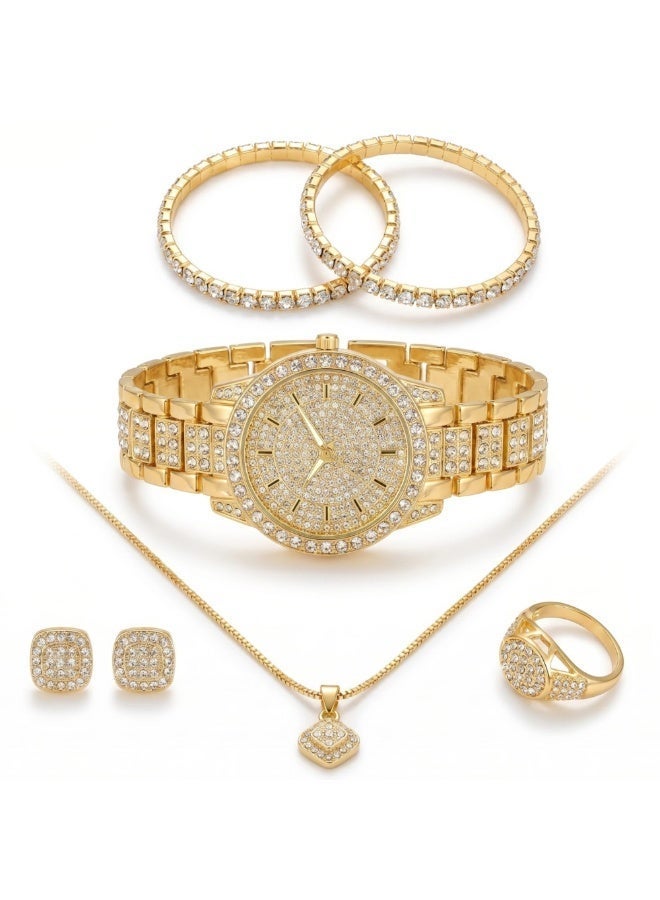 veya ELEGANT WOMEN’S QUARTZ WATCH & JEWELRY SET – 7 PCS - Image 1