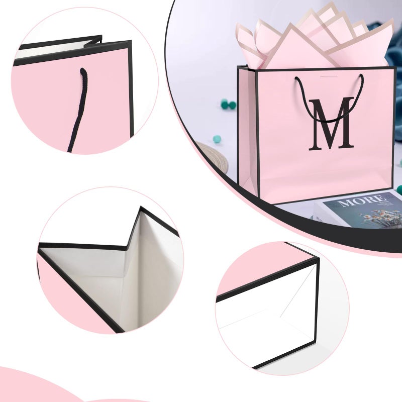 QLSKO Personalized Initial Paper Bag for Women Grils,Monogrammed Gift Bag with Bow Ribbon,Wrapping Tissue and Card Matching Envelope Sticker (Pink, M-Medium) - Image 3