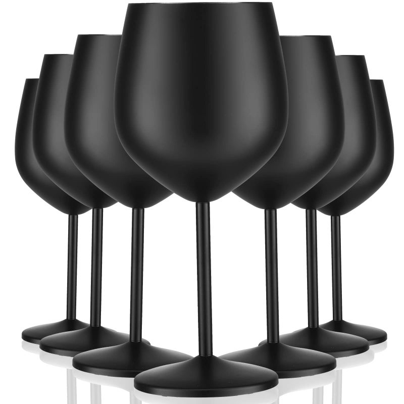 Zopeal مجموعة زوبيل 8 كؤوس نبيذ من الفولاذ المقاوم للصدأ سعة 18 أونصة كؤوس نبيذ ذات ساق من الفولاذ المقاوم للصدأ غير قابلة للكسر كؤوس نبيذ معدنية سوداء لحفلات الزفاف والذكرى والأعياد والاحتفالات في الداخل والخارج