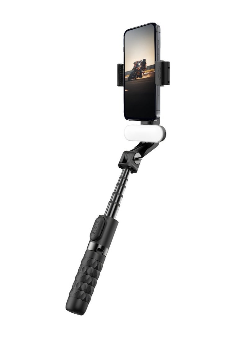 porodo - QuadBase Gimbal Stabilizer Tripod with Detachable Light & Multi Modes / Remote Control Included / 400 mAh Rechargeable Battery / Intelligent Stabilization / 5.2 Bluetooth Version / 4 Hours Working Time - Black - Image 1