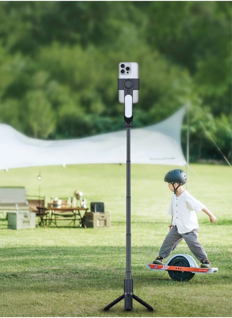 porodo - QuadBase Gimbal Stabilizer Tripod with Detachable Light & Multi Modes / Remote Control Included / 400 mAh Rechargeable Battery / Intelligent Stabilization / 5.2 Bluetooth Version / 4 Hours Working Time - Black - Image 1