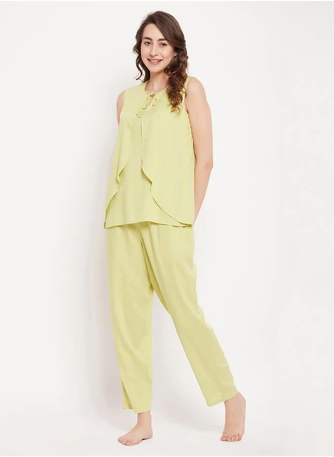 Clovia Frill Overlay Sleeveless Top & Pyjama Set