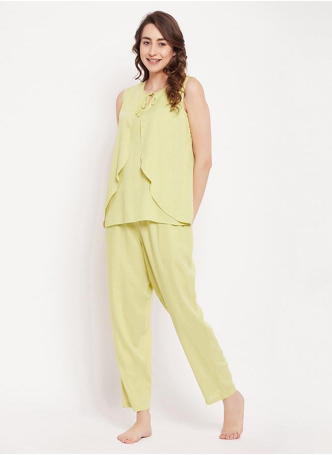 Clovia - Frill Overlay Sleeveless Top & Pyjama Set by Styli - Image 1