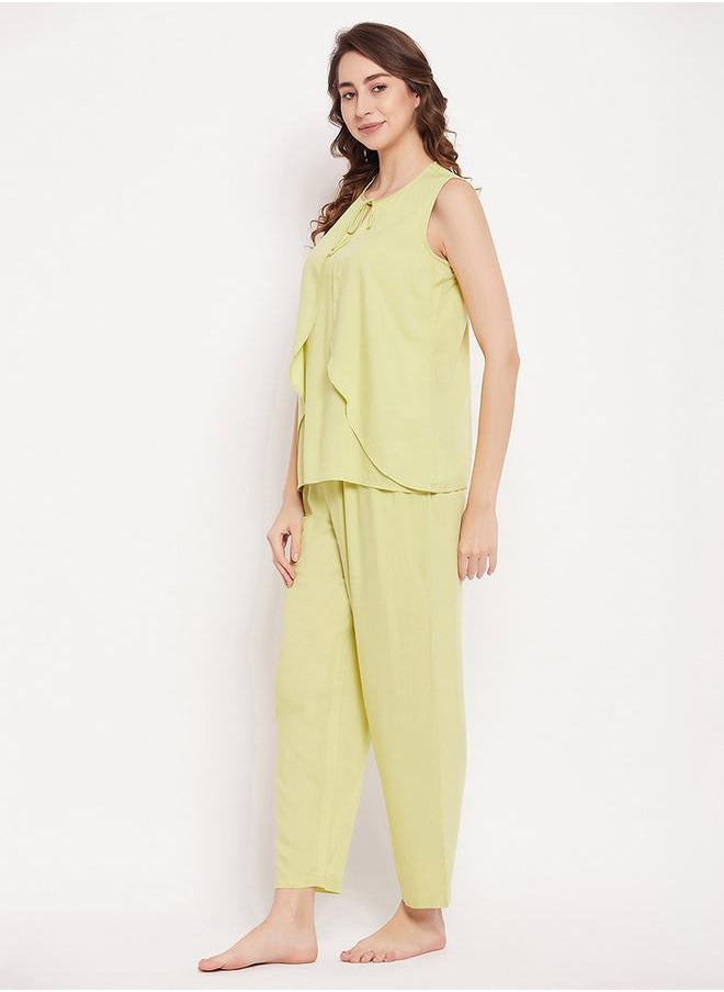 Clovia - Frill Overlay Sleeveless Top & Pyjama Set by Styli - Image 1