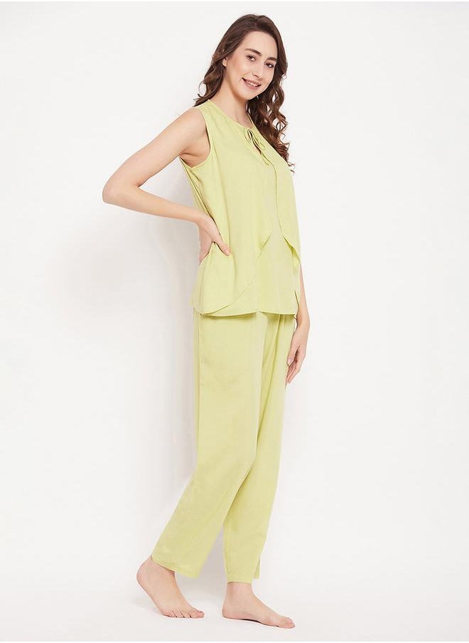 Clovia - Frill Overlay Sleeveless Top & Pyjama Set by Styli - Image 1