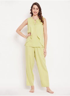 Frill Overlay Sleeveless Top & Pyjama Set by Styli