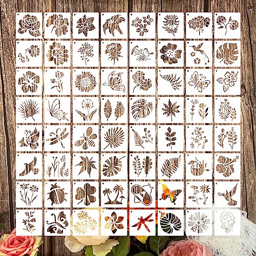 Felixcraft Flower Stencils for Painting, 64pcs 3 Inch Stencils for Crafts Rock Painting Stencils Plastic Reusable Stencils for Painting on Wood Wall Tile Home Decor - Image 1