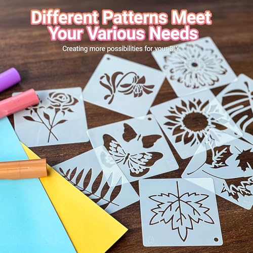 Felixcraft Flower Stencils for Painting, 64pcs 3 Inch Stencils for Crafts Rock Painting Stencils Plastic Reusable Stencils for Painting on Wood Wall Tile Home Decor - Image 2