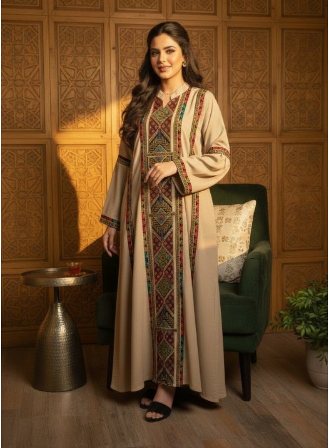 عباية حريمي مطرزة خامة كتان أنيقة – مناسبة للخروج والاستقبال – تصميم عصري مريح - Image 3