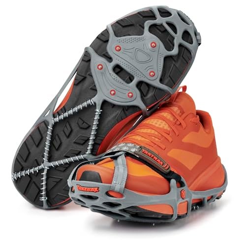 Yaktrax ياك تراك 8164 مسامير جر للجري على الثلج والجليد، كبير جداً، للنساء 15.5+/للرجال 14+، رمادي/أحمر - Image 1