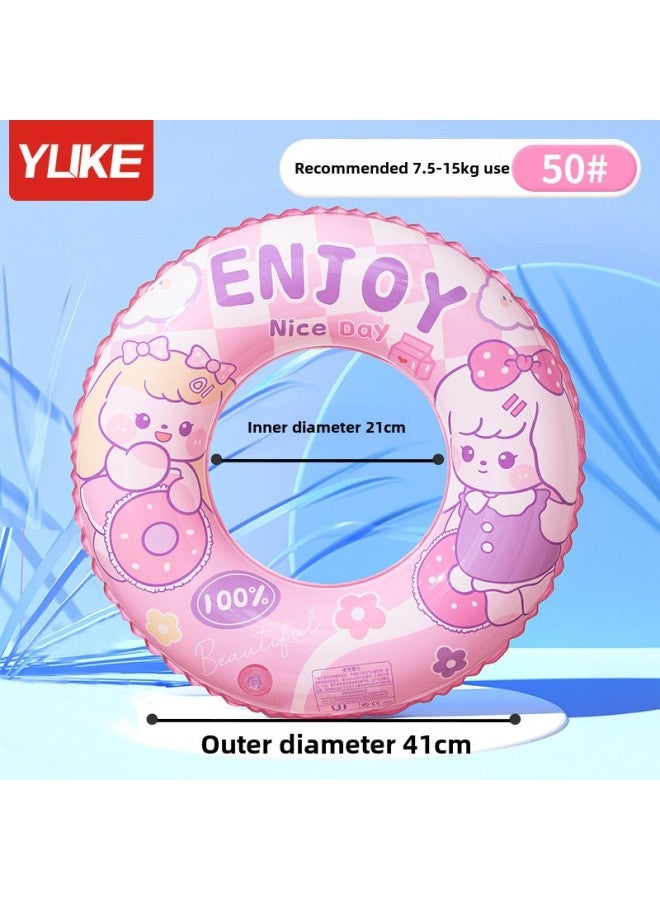 Generic Swimming Ring Children Adult Thickened Large Life Buoy Cute Cartoon Children Beginner Underarm Ring Swimming Equipment-Color:Pink Cartoon 50#(recommended 7.50 Kg-15.00 Kg - Image 1