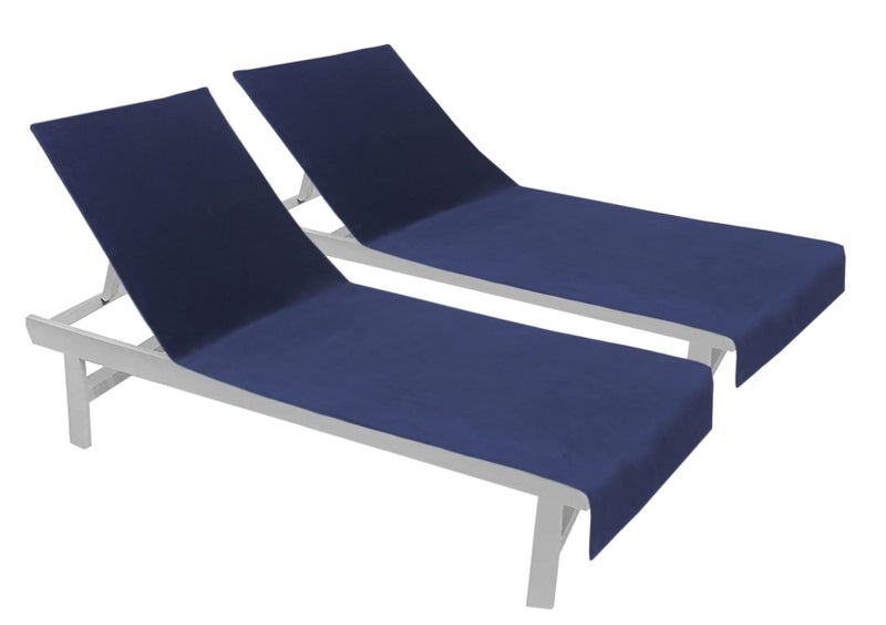 Cotton Craft COTTON CRAFT Pool Lounge Chair Cover  2 Pack 100 Cotton Soft Ringspun Terry Towel Chaise Patio Picnic Spa Sun Lounger Beach Lounge Chair Cover  Oversized 32 in W x 82 in L x 7 in Pocket  Navy Blue 