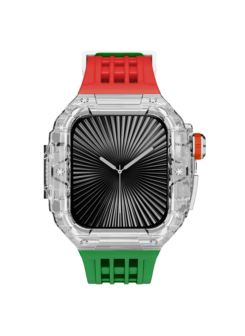 Beauenty Fluororubber Band with Quick Release Case for Apple Watch Series 10 46mm, Luxury Richard RM Mod Kit for Apple iWatch S10 46mm, Clear-Red Green-Silver  - Image 4