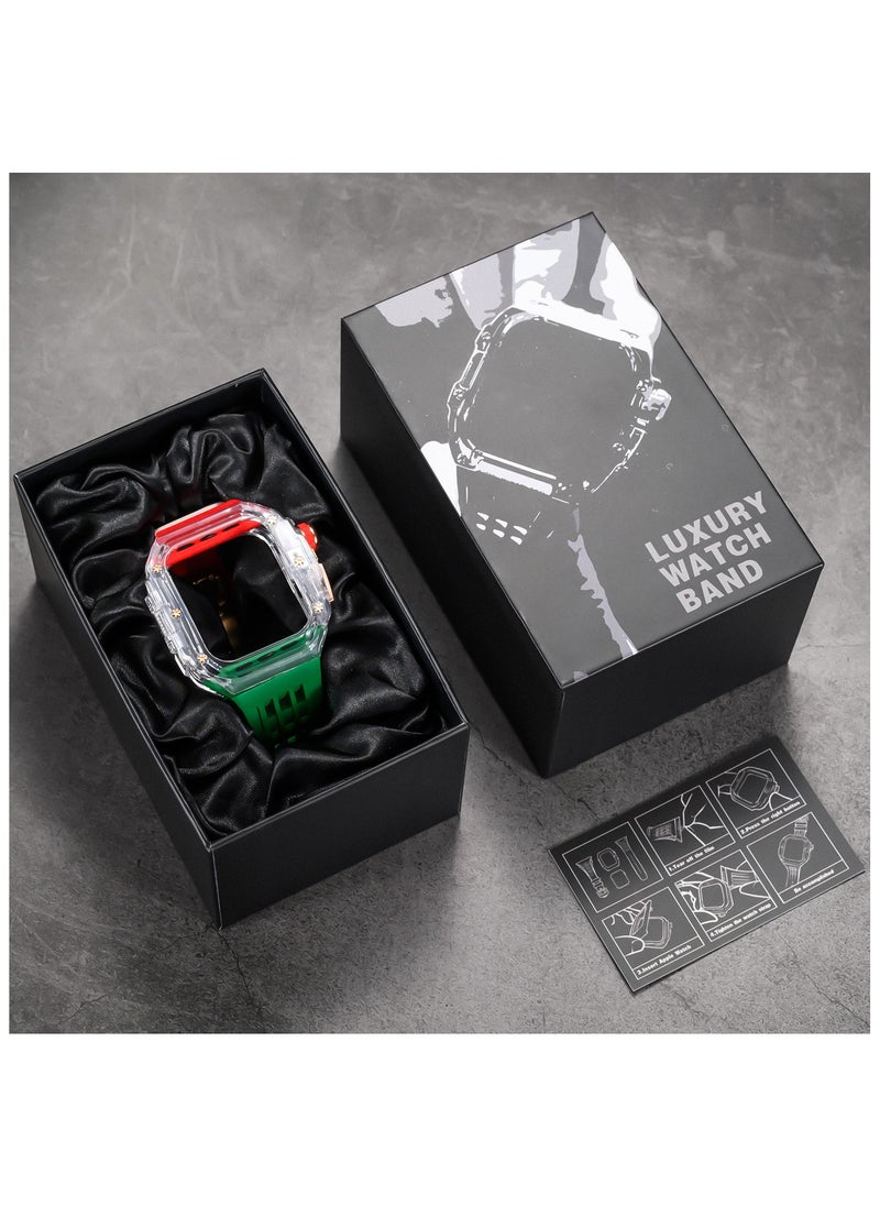 Beauenty Fluororubber Band with Quick Release Case for Apple Watch Series 10 46mm, Luxury Richard RM Mod Kit for Apple iWatch S10 46mm, Clear-Red Green-Silver  - Image 5
