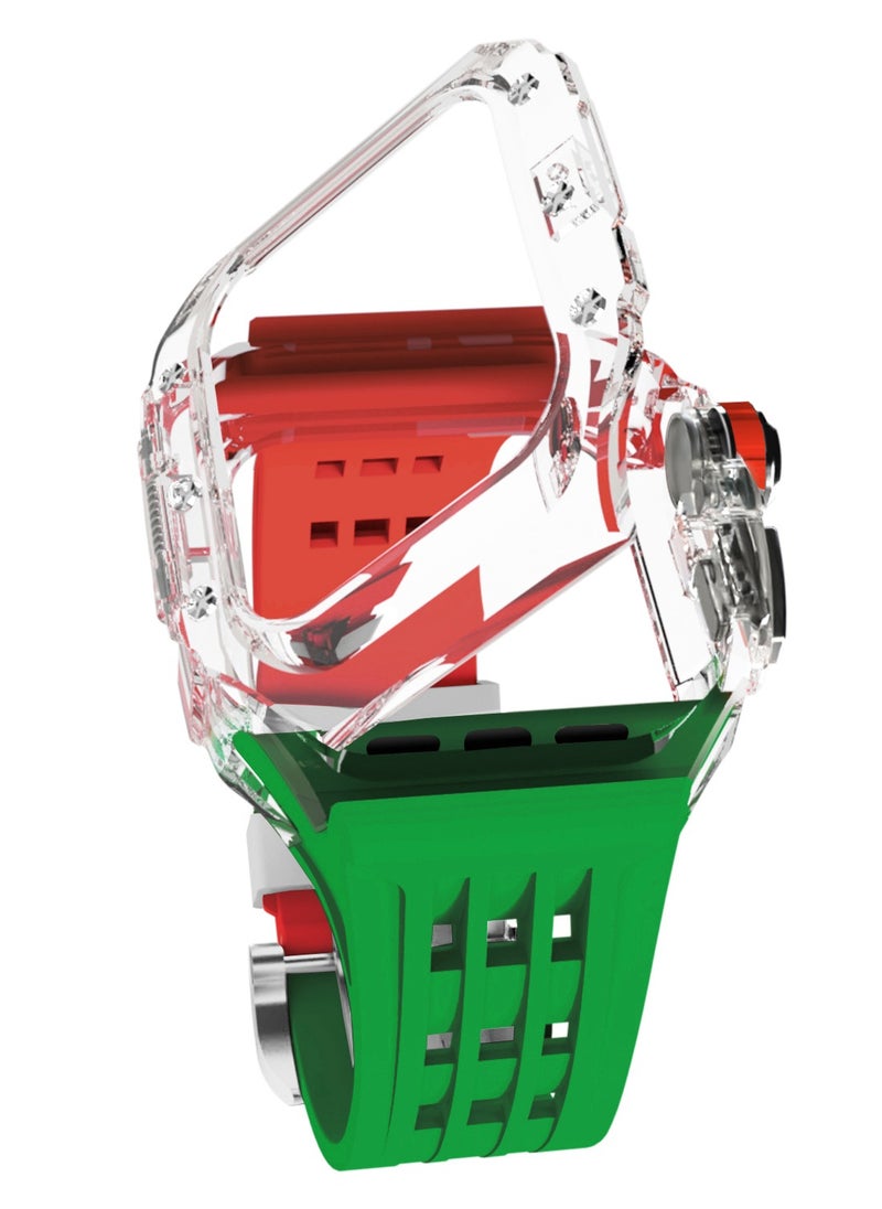 Beauenty Fluororubber Band with Quick Release Case for Apple Watch Series 10 46mm, Luxury Richard RM Mod Kit for Apple iWatch S10 46mm, Clear-Red Green-Silver  - Image 1