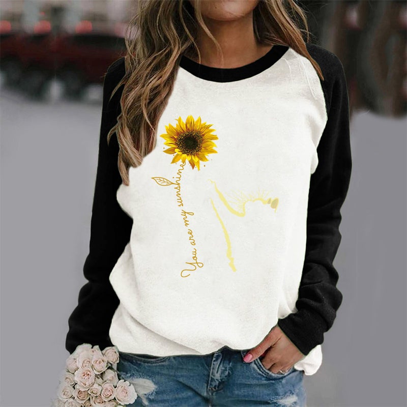 wish 2021 Spring New Women's Cat Printed Multicolor Pattern Urban Casual Raglan Long-sleeved T-shirt - Image 5