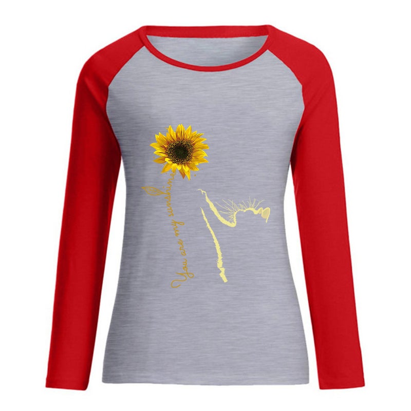 wish 2021 Spring New Women's Cat Printed Multicolor Pattern Urban Casual Raglan Long-sleeved T-shirt - Image 1
