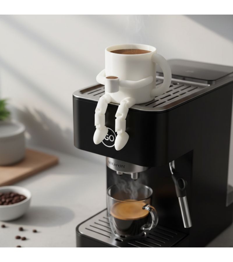 3D Printed Coffee Cup Ornament With Movable Joints And Beans Decor - Image 1